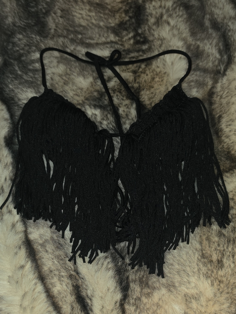Black Fringe Swim Bikini Top